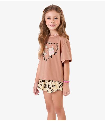 Conjunto Blusa com Shorts Meia Malha Rovi Kids Marrom