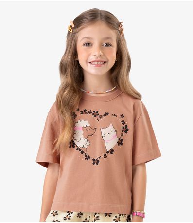 Conjunto Blusa com Shorts Meia Malha Rovi Kids Marrom