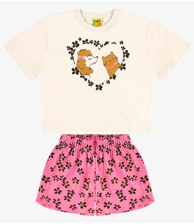 Conjunto Blusa com Shorts Meia Malha Rovi Kids Bege