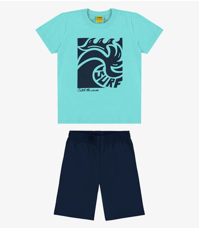 Conjunto Camiseta com Bermuda Meia Malha RoviKids Azul Marinho