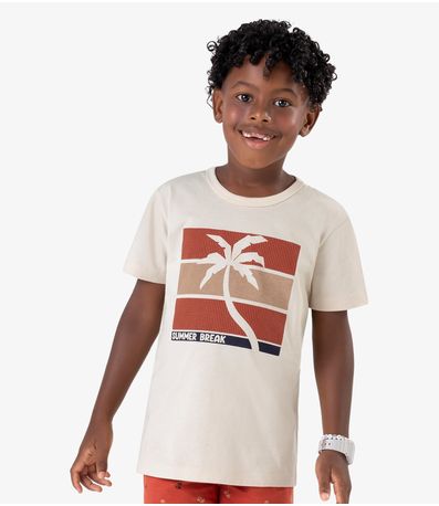 Conjunto Camiseta com Bermuda Meia Malha Rovi Kids Bege