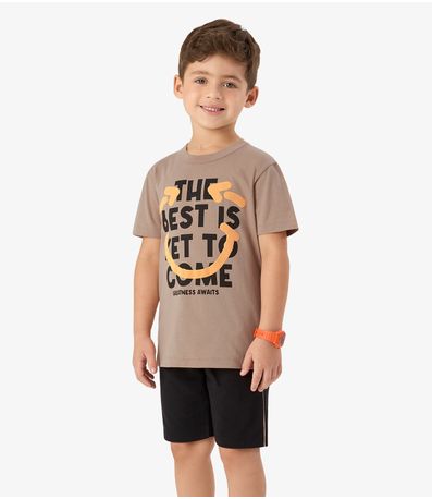 Conjunto Machão c Bermuda em Meia Malha Rovi Kids Marrom