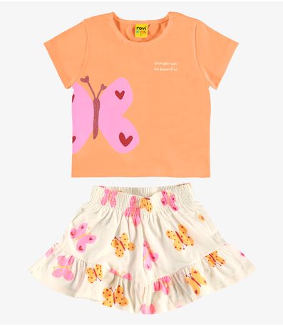 Conjunto Blusa com Shorts em Cotton Leve Rovi Kids Laranja