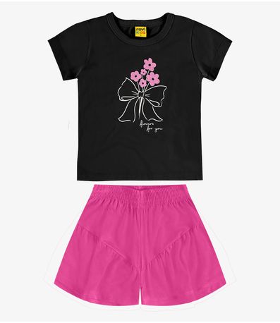 Conjunto Blusa e Shorts MeiaMalha ViscoMaquinetada Preto