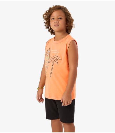 Conjunto Machão com Bermuda Meia Malha Rovi Kids Laranja