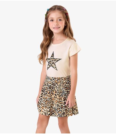 Conjunto Blusa com Saia em Meia Malha Rovi Kids Bege