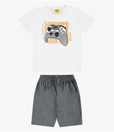 Conjunto Machão c Bermuda em Meia Malha Rovi Kids Branco