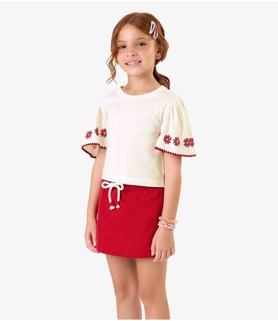 Conjunto com Shorts Saia Meia Malha Rovi Kids Bege