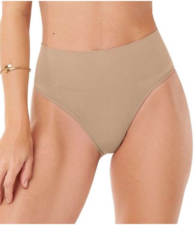 Calcinha Tanga Cós Alto Sem Costura Zee Rucci Bege