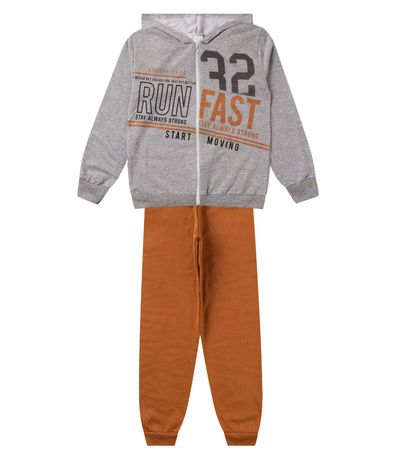 Conjunto De Moletom Masculino Com Capuz Kappes Cinza