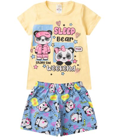 Pijama Infantil Menina Brilha no Escuro Kappes Amarelo