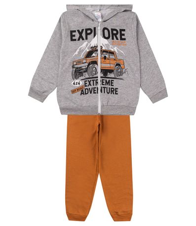 Conjunto De Moletom Infantil Com Capuz Kappes Cinza