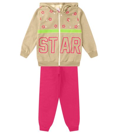 Conjunto De Moletom Infantil Com Capuz Kappes Bege