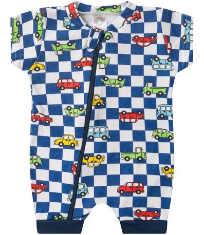 Macacão Bebe Curto Com Zíper Suedine Kappes Azul