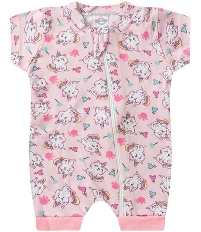 Macacão Bebe Curto Com Zíper Suedine Kappes Rosa