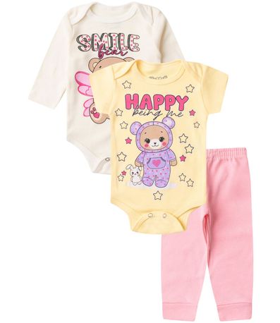 Kit Body Infantil Longo 3 Peças Kappes Bege