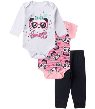 Kit Body Infantil Longo 3 Peças Kappes Rosa