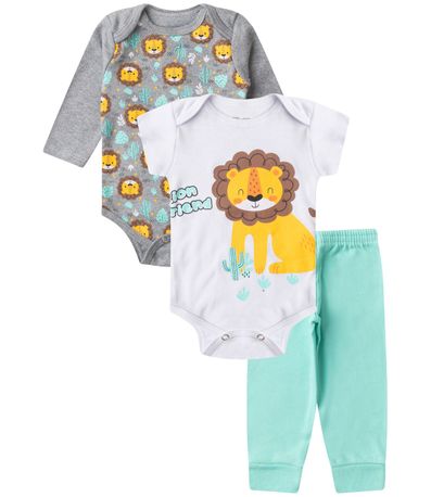 Kit Body Infantil Longo 3 Peças Kappes Cinza