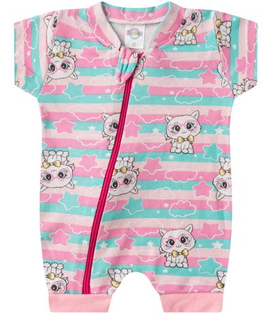 Macacão Bebe Curto Com Zíper Suedine Kappes Rosa