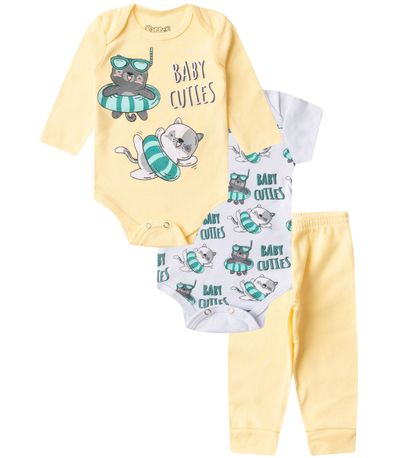 Kit Body Infantil Longo 3 Peças Kappes Amarelo
