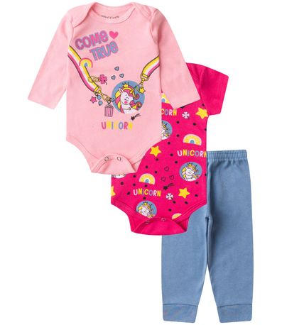 Kit Body Infantil Longo 3 Peças Kappes Rosa