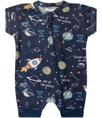 Macacão Bebe Curto Com Zíper Suedine Kappes Azul