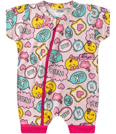 Macacão Bebe Curto Com Zíper Suedine Kappes Rosa