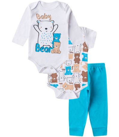 Kit Body Infantil Longo 3 Peças Kappes Azul