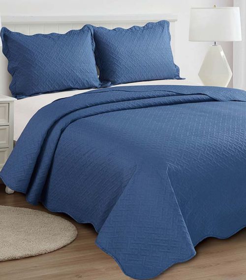 Jogo De Colcha Tressê Queen Camesa Azul