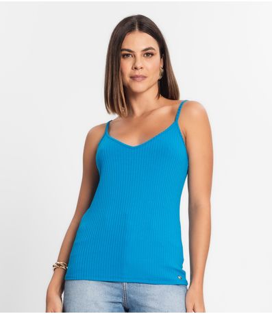 Blusa De Alça Feminina Ribana Canelada Rovitex Azul