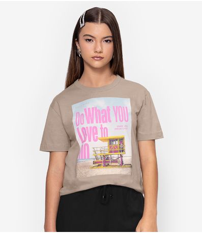T- Shirt Feminina Estampada Minty Marrom