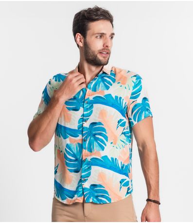 Camisa Masculina Florida Com Botões Select Azul