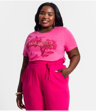 Camiseta Plus Size Feminina Estampada Secret Glam Rosa