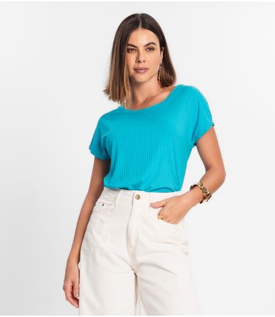 Blusa Feminina Ribana Canelada Básica Rovitex Azul