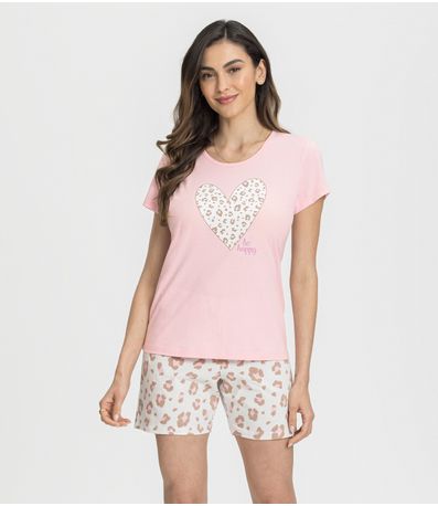 Pijama Manga Curta Oncinha Mensageira Da Paz Rosa
