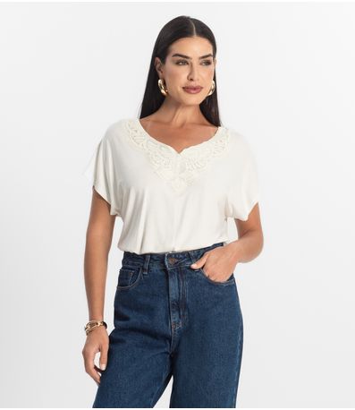 Blusa Feminina Manga Curta Viscotorcion Select Bege