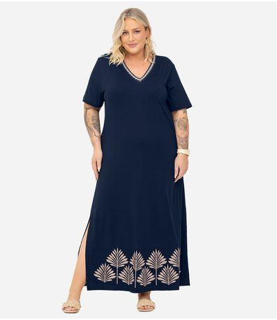 Vestido Super Midi Plus Size Secret Glam Azul