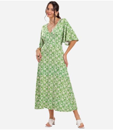 Vestido Estampado Feminino Midi Verde
