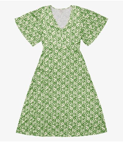 Vestido Estampado Feminino Midi Verde