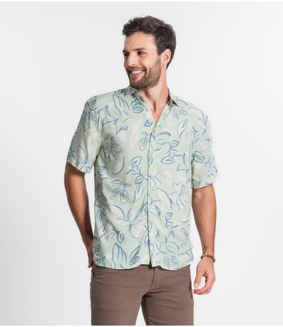 Camisa Masculina Florida Com Botões Select Verde