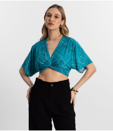 Blusa Com transpassado Em Forma De Nó Rovitex Azul