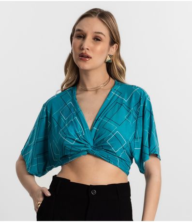 Blusa Com transpassado Em Forma De Nó Rovitex Azul