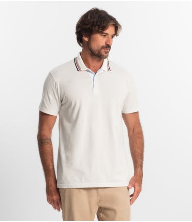 Polo Básica Com Detalhe de Linhas na Gola Select Branco