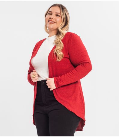 Cardigan Feminino Plus Alongado Infinita Cor Vermelho