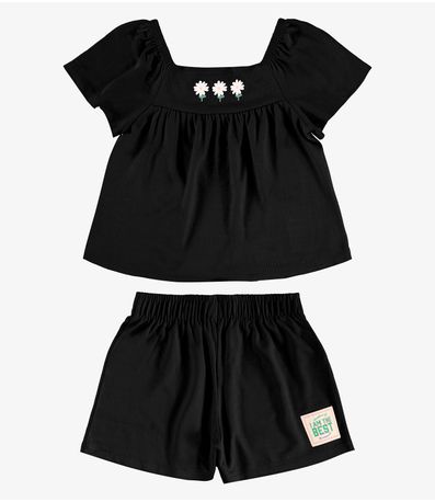 Conjunto Blusa c/ Shorts Visco Maquineta Rovi Kids Preto