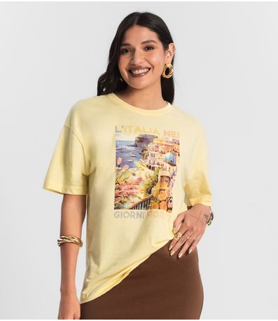 Camiseta Feminina T-Shirt Meia Malha Amarelo