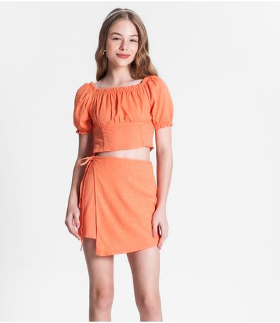 Conjunto Juvenil Blusa E Shorts Saia Minty Laranja