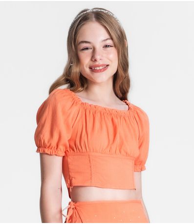 Conjunto Juvenil Blusa E Shorts Saia Minty Laranja