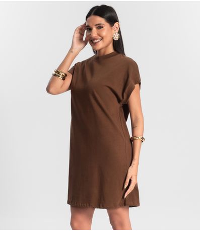 Vestido Feminino Curto Meia Malha Marrom