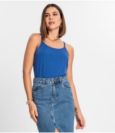 Blusa de Alça Feminina Viscotorcion Básica Rovitex Azul